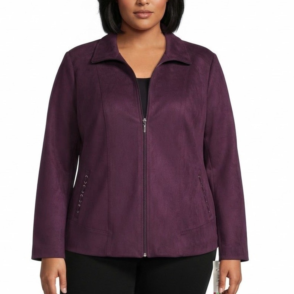 Allison Daley Plus Womens 24W Plum Purple Faux Suede Full Zip Lined Jacket NEW
